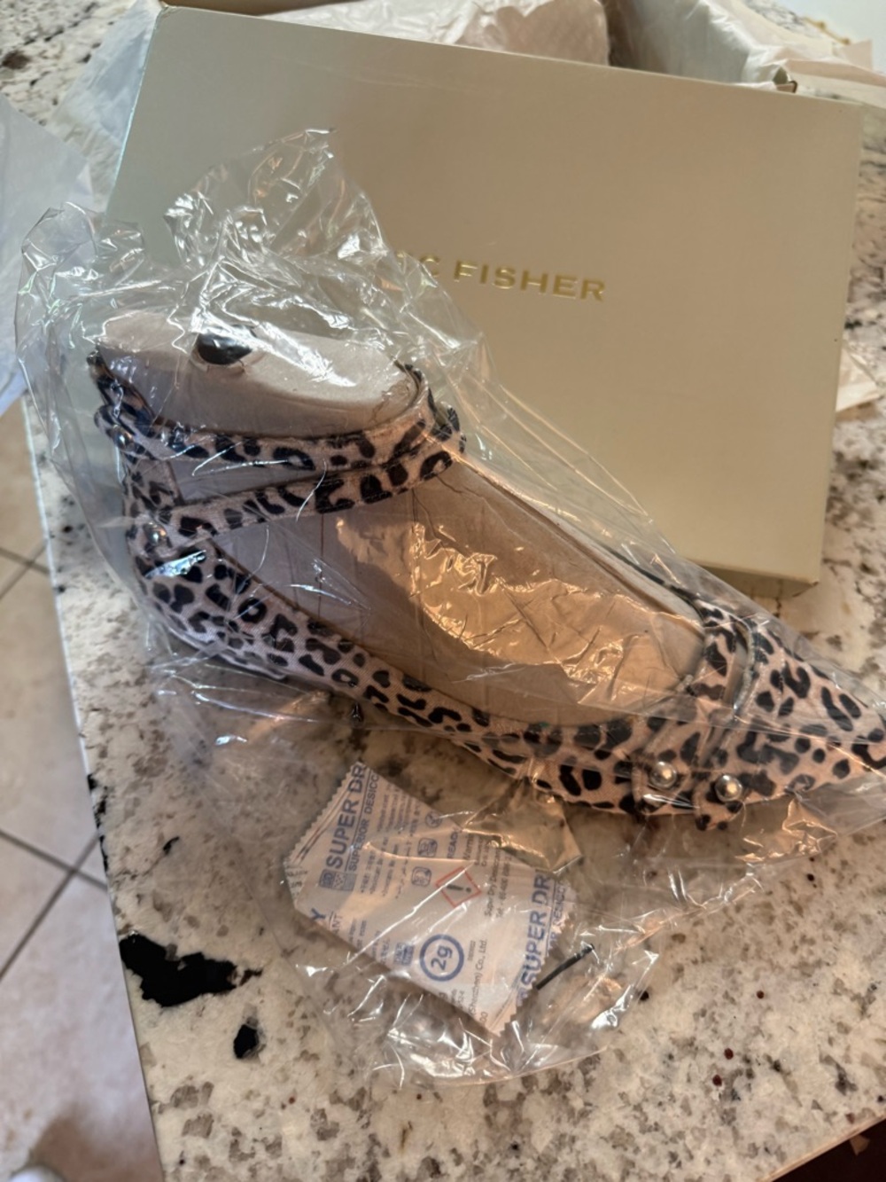 Leopard Print Pointed Toe Ankle Strap Flat. Marc Fisher - Picture 3 of 5